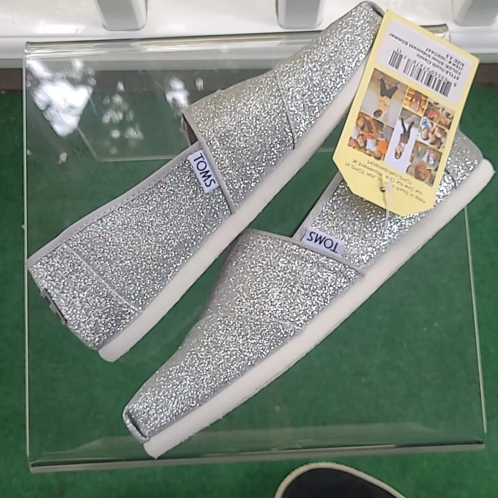 Tom's Youth Classic Silver Glimmer Glitter Espadrille - Picture 4 of 7